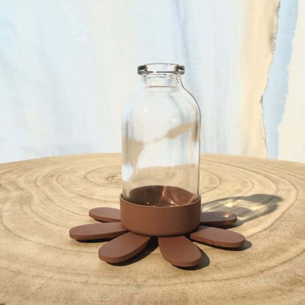 Kleiner Blumen-Kerzenhalter mit Glasvase, rosa