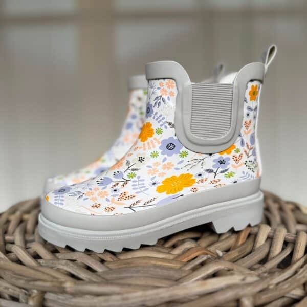 Gummistiefeletten Kinder, weiß mit Blumen, Größen 23-36